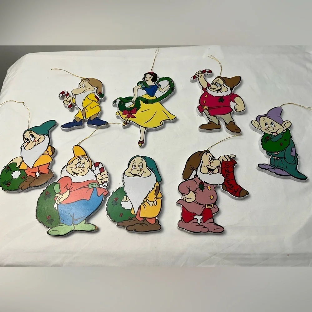 Vintage Disney Kurt S Adler Snow White & the Seven Dwarfs Wood Ornaments Lot